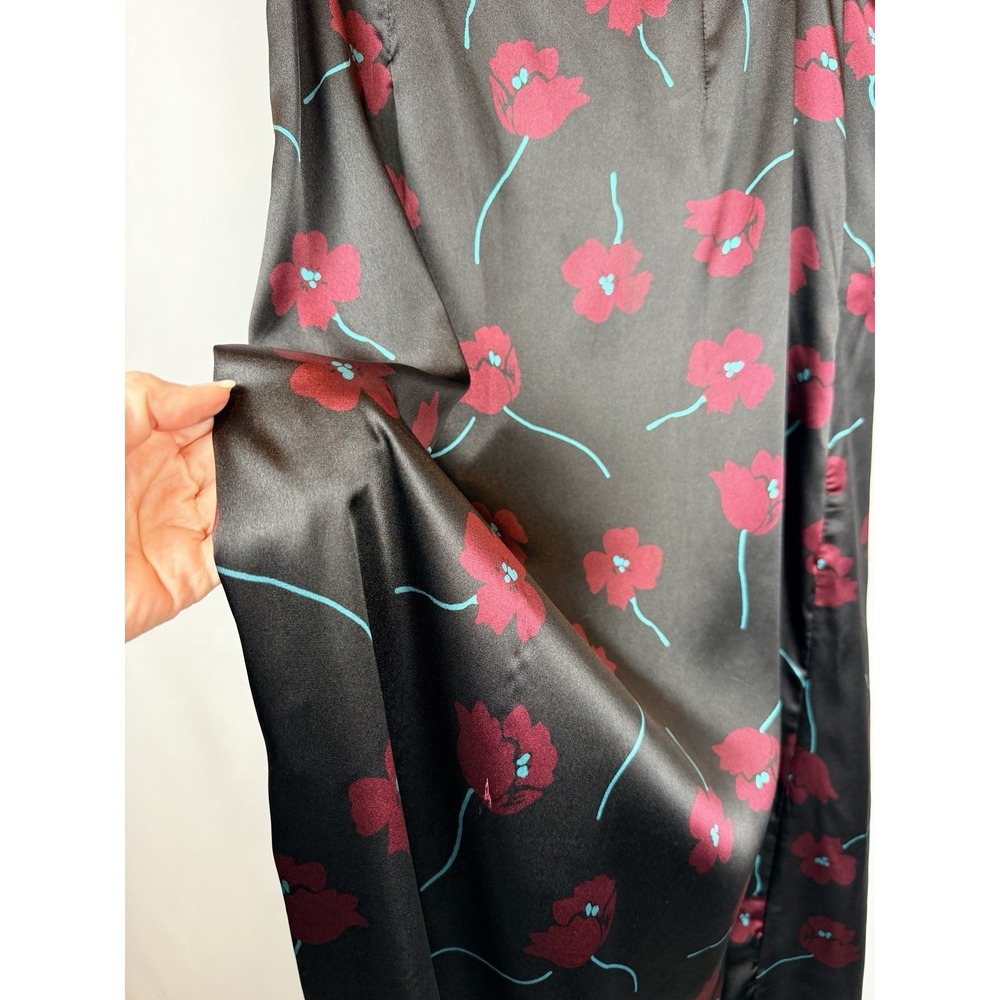 Love & Piece Satin Floral Maxi Skirt Womens M Black Pink Double Slit Y2K